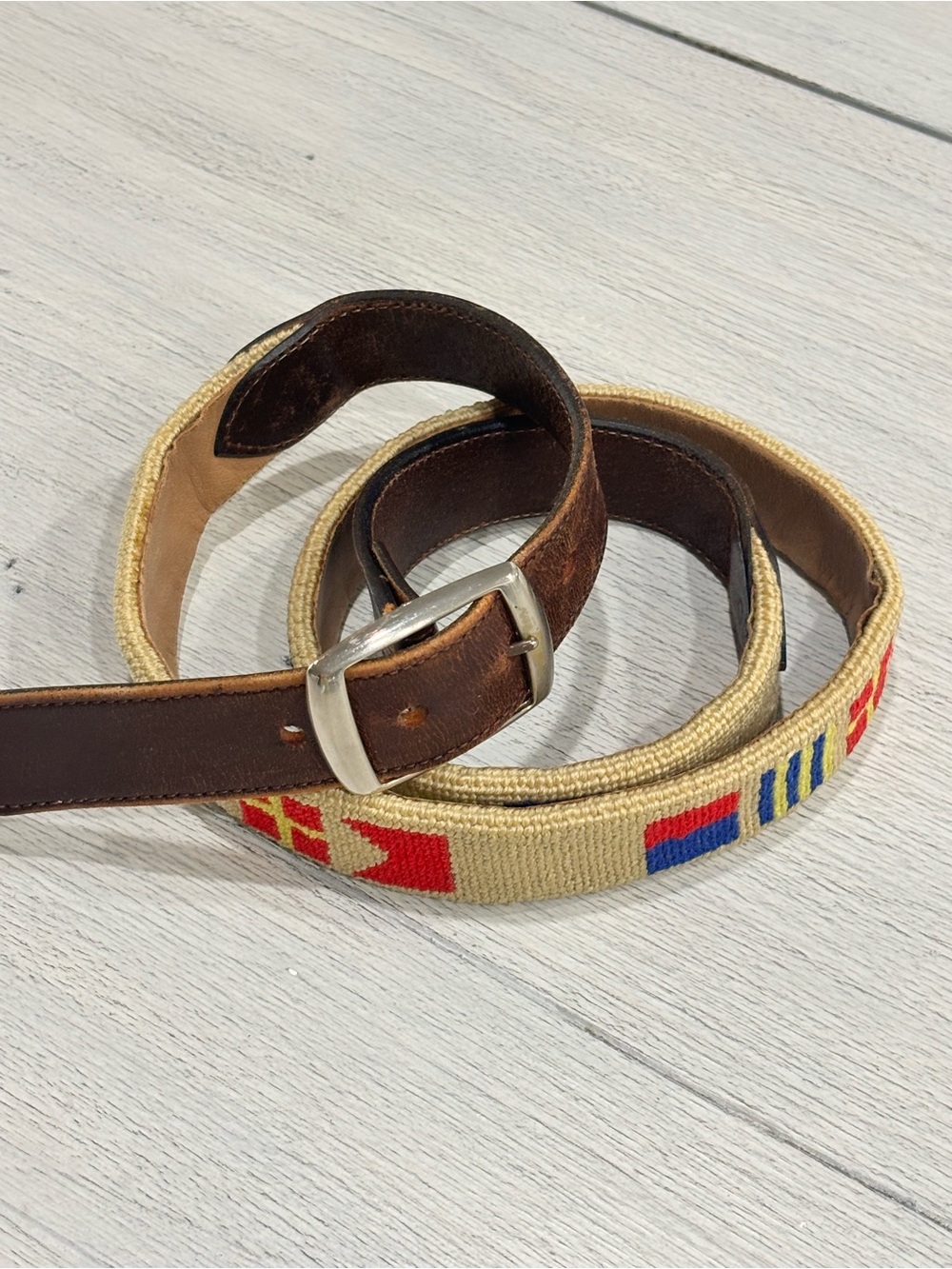 Unique OOAK NAUTICAL SIGNAL Flags Crewel Embroidery Needlepoint Belt Size 40